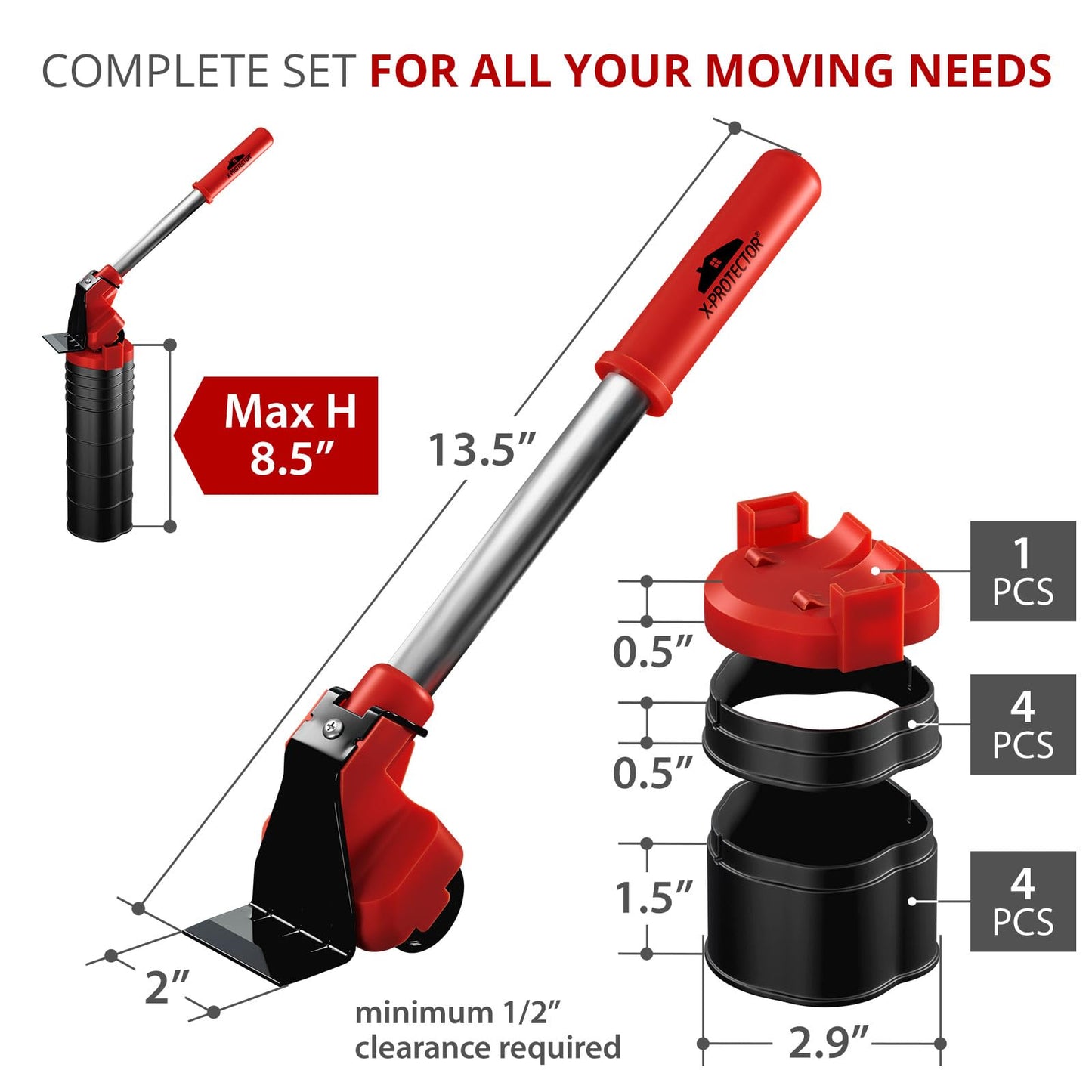 X-Protector Furniture Lifter Tool - Premium Furniture Jack Lifter Tool to Lift Furniture Easily - Appliance Lifter with 8.5" Adjustable Height - Ideal Jack to Lift Furniture Easily with Minimal Effort