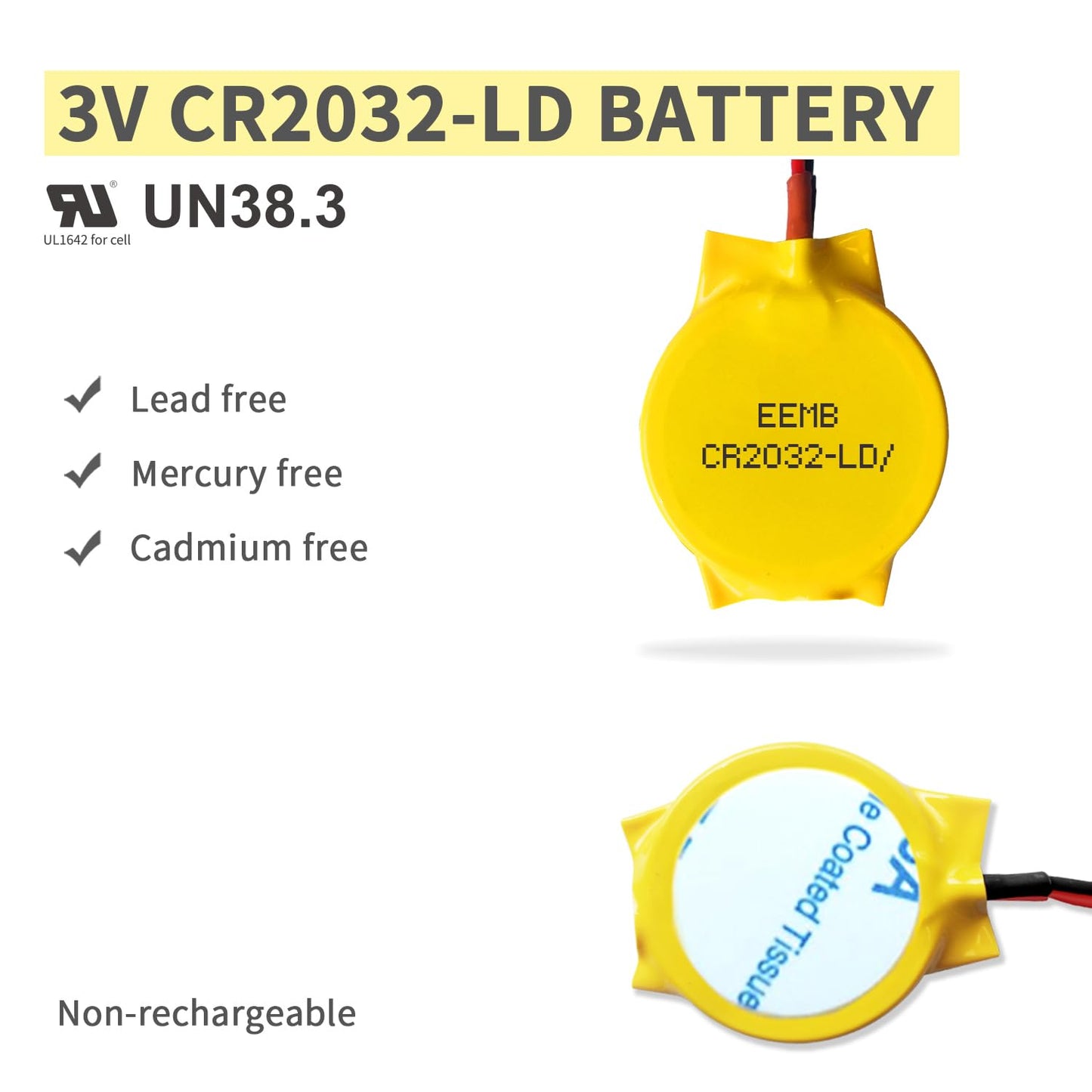 EEMB 10-Pack CMOS Battery CR2032 3V Lithium Battery with 2 Pin 2 Wire Cable and MOLEX Connector CMOS Replacement for Alienware M11 Dell E6520 Thinkpad T40 Motherboards
