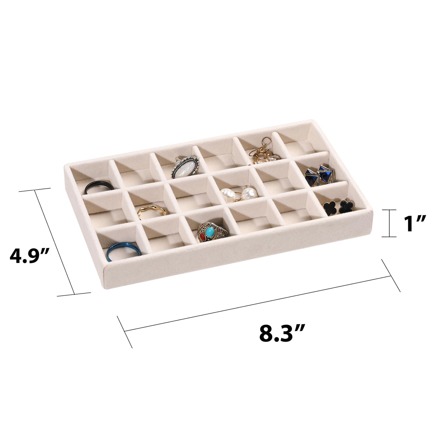 Frebeauty Jewellery Organiser Tray,Stackable Velvet Jewellery Trays,Drawer Inserts Earring Organiser For Women Girls Jewellery Storage Display Case for Rings Stud Necklaces,Set of 4(Beige)