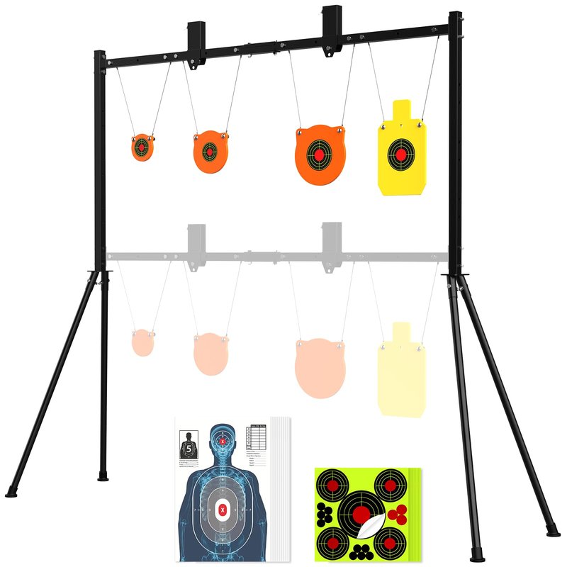 AR500 Steel Targets and Stand System Kit - 3/8" Thick with 4",6",8" Gongs & 7"x12" Torso, Adjustable 35.5"-63.5" Shooting Target Stand, Bonus 10pc Paper Targets & 10 Stickers for Outdoor Rifle Pistol