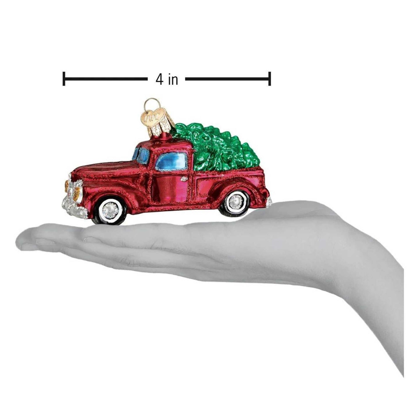Old World Christmas Old Truck with Tree Glass Blown Ornament for Christmas Tree, Handcrafted Holiday Decoration, Transportation Collection