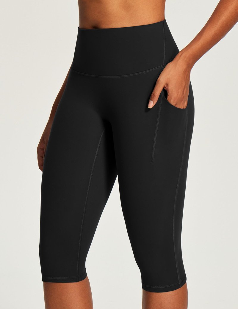 IUGA Capri Leggings for Women with Pockets Women's High Waisted Knee Length Capris Compression Yoga Pants Workout Leggings Black