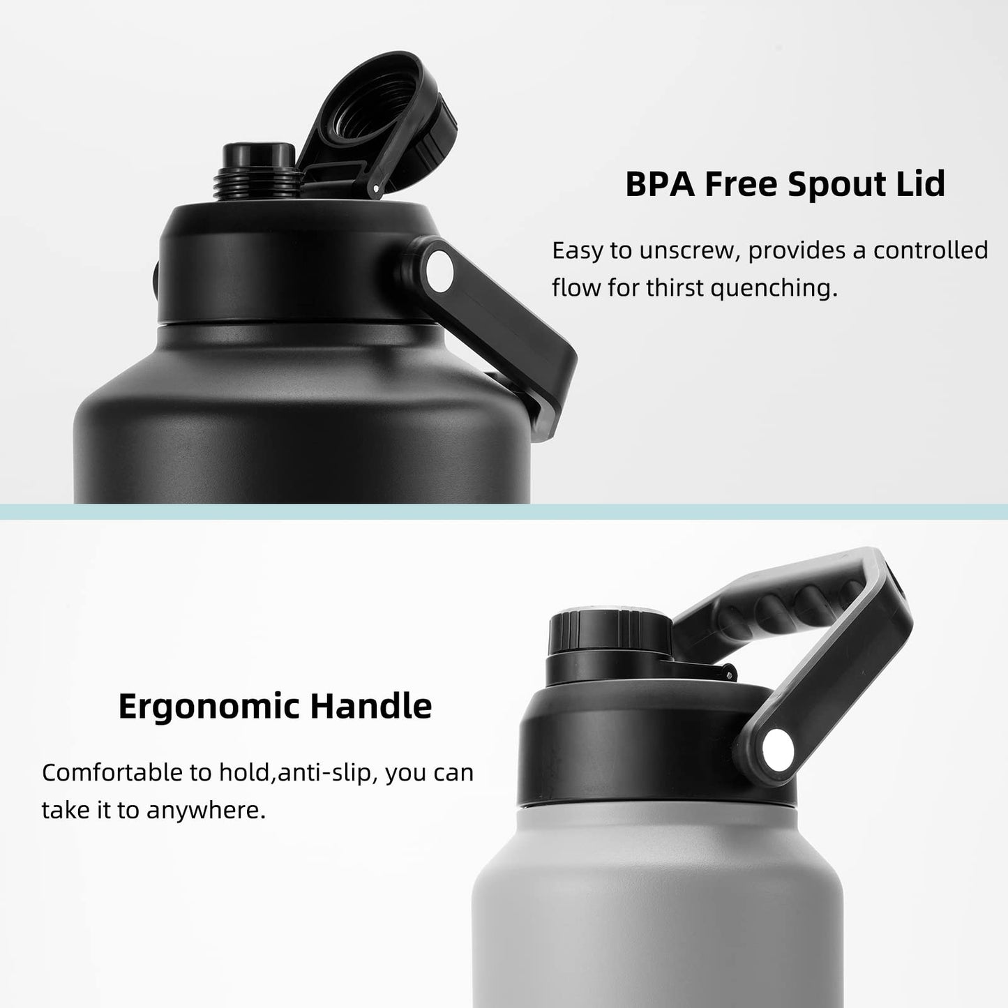 BJPKPK One Gallon(128 oz) Insulated Water Bottle, Dishwasher Safe Stainless Steel Thermo, BPA Free Jug with Ergonomic Handle & Anti-slip Bottom, Large Water Bottle, Navy Blue