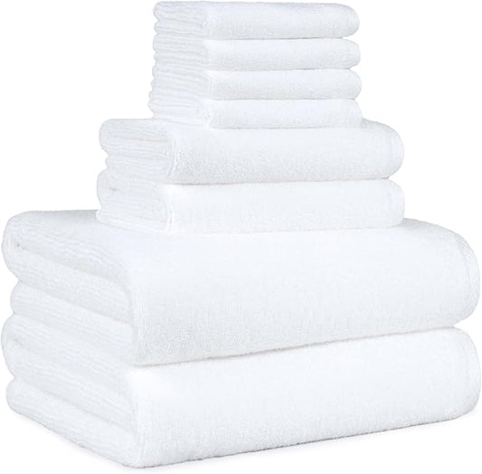 Amazon Basics 100% Cotton Soft Quick-Dry 8-Piece Towel Set, Bath Towels