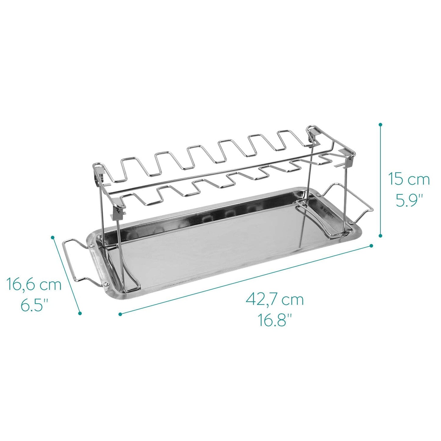 Navaris Stainless Steel Grill Tray - 2 in 1 Stand for 12 Chicken Legs or Wings - Grilling Accessory for Barbecue Grill Oven with Dip Tray