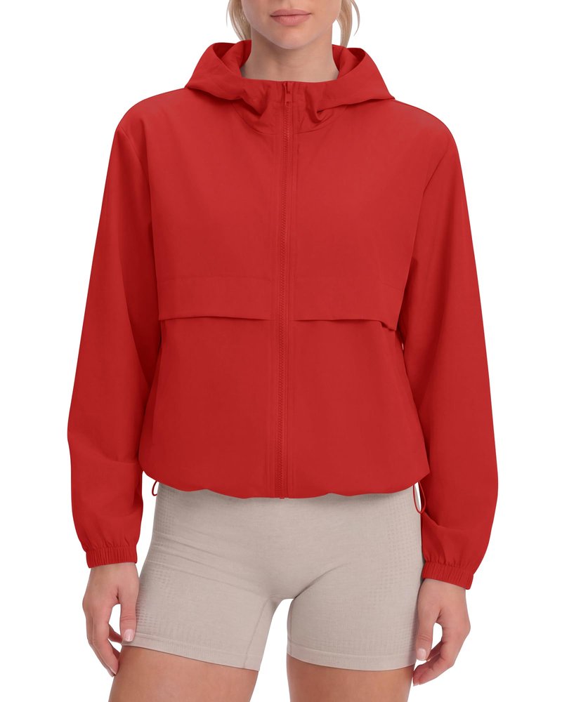 Locachy Women's Lightweight Athletic Workout Hoodie Long Sleeve Full Zip Gym Running Outdoor Jacket Red L