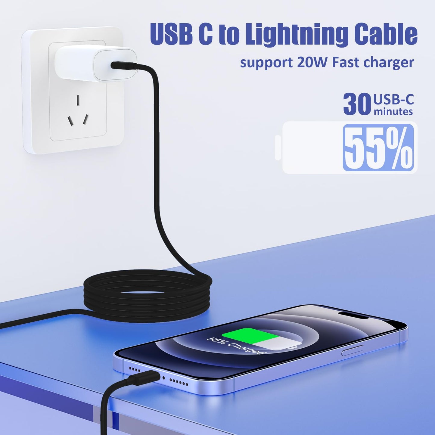 4Pack USB C to Lightning Cable 6FT, Fast Charging Cord for iPhone 14, Replacement for Apple Original Charger Cable for iPhone 14 13 12 11 Pro 11 XS MAX XR 8 7 6s Plus