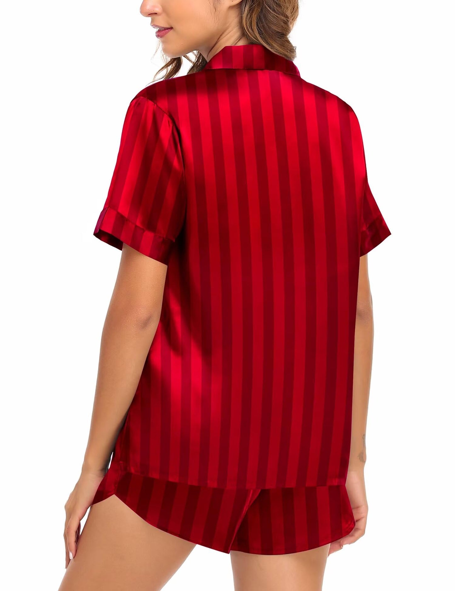 SWOMOG Couple Satin Matching Pajamas Sets Women & Men Short Sleeve Sleepwear Silk Button Down Nightwear 2 Pieces Loungewear
