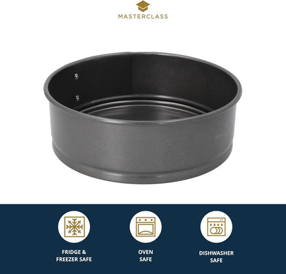 MasterClass 2 cm Springform Cake Tin with PTFE, PFOA and BPA Free Non Stick, Robust 1mm Thick Carbon Steel and Loose Base, 8 Inch Round Pan, Grey