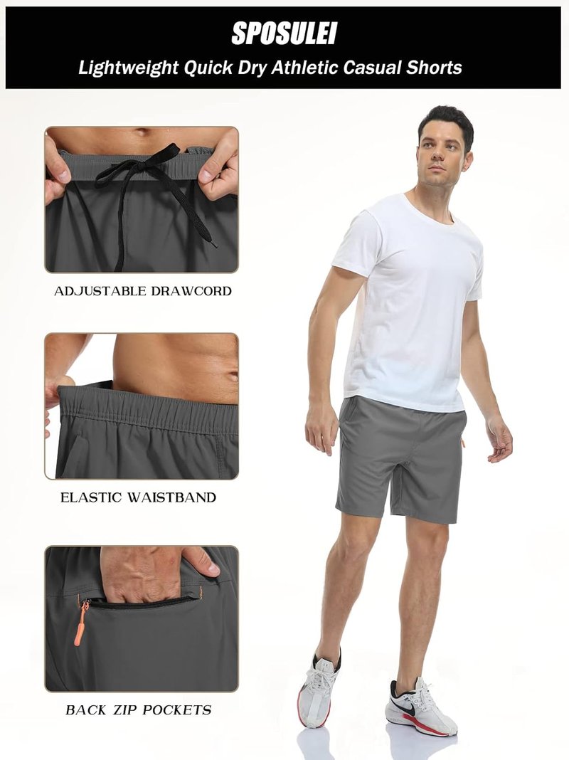 Men's Athletic Hiking Shorts - Water Resistant Quick-Dry Lightweight Outdoor Shorts with Zipper Pockets | Sizes S-XXL