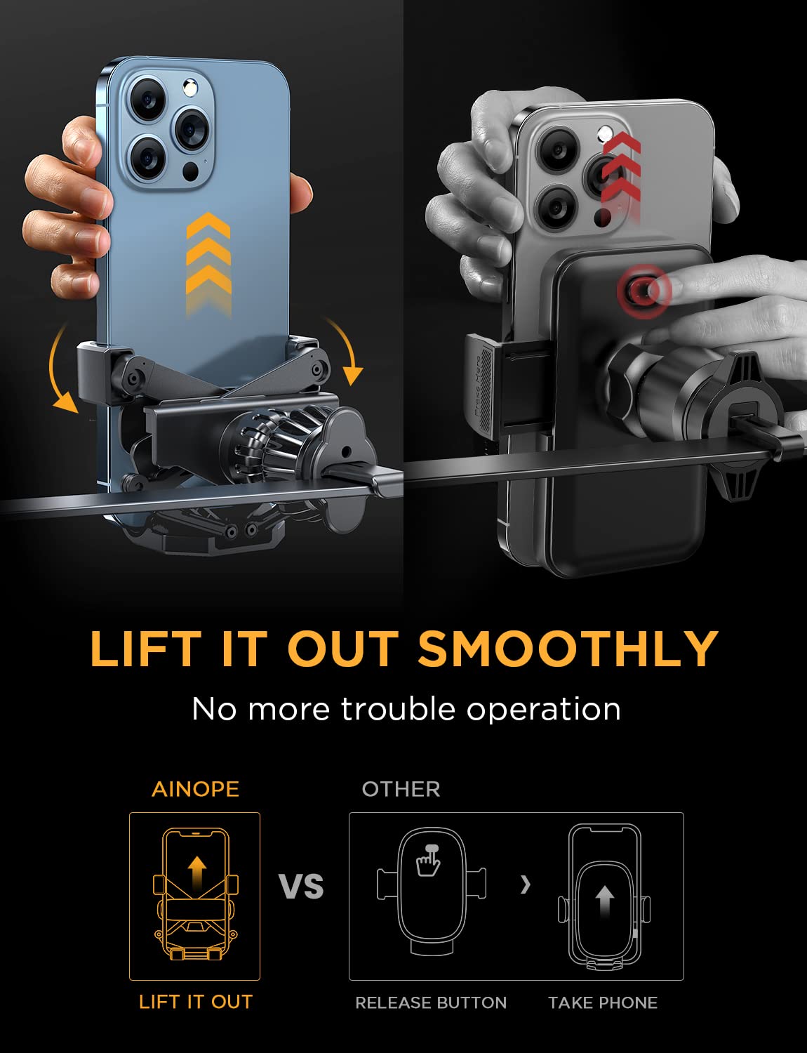 AINOPE Car Phone Holder Air Vent - [2025 Gravity Design] [Ultra Stable] Phone Holder for Car Air Vent, Universal Phone Mount for iPhone 16 Pro Max, Galaxy S25 Ultra, 4.0''-7.0'' Mobile Phone