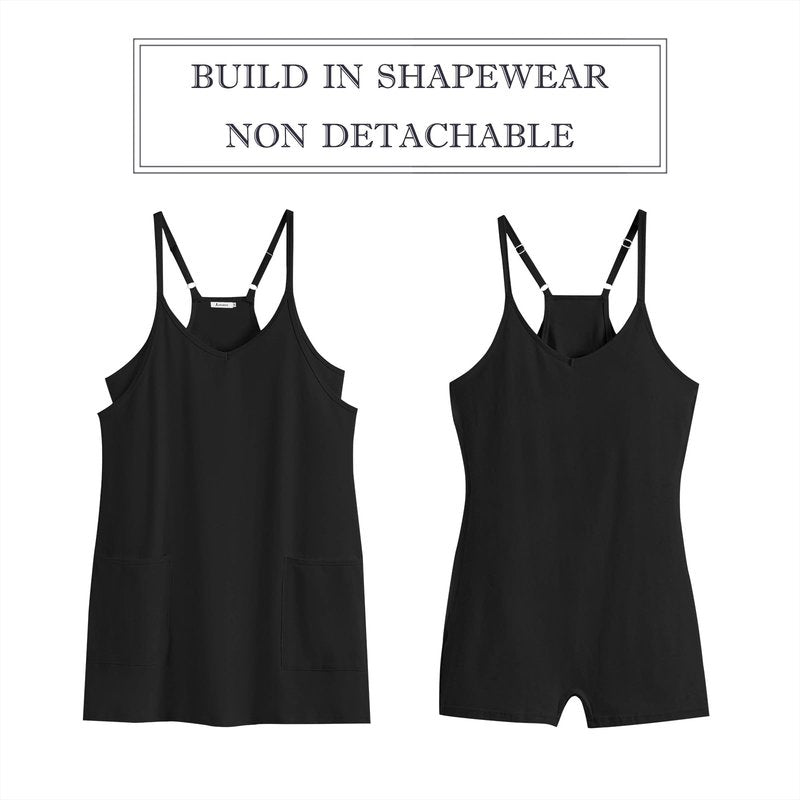ANRABESS Women Athletic Dress Summer Tennis Workout Active Sports Mini Romper Dress Built in Shorts Travel Vacation Clothes Black X-Smal