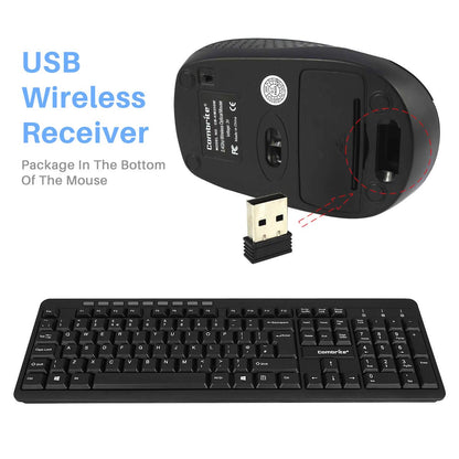 Combrite Wireless Keyboard And Mouse Set, Ergonomic 2.4Ghz Cordless, Slim Multi-Media Shortcut Keyboard, Comfort Wireless Optical Mouse Adjustable DPI, English UK Layout (KM200W)