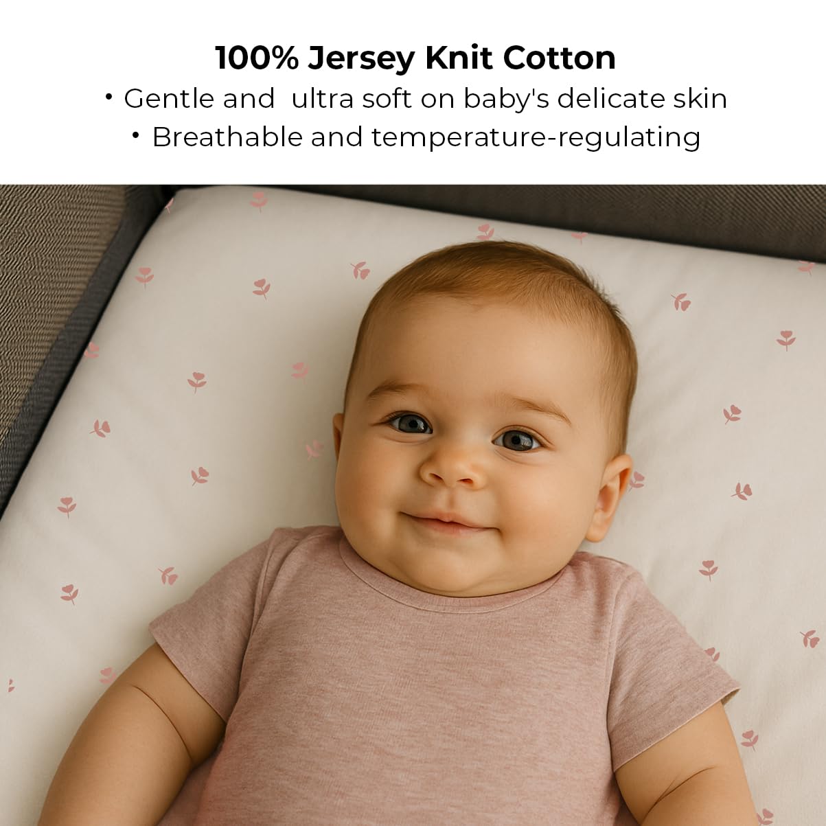 Ely’s & Co. Pack and Play Sheets, for Mini/Portable Crib, 2 Pack Fitted Playpen Play Yard Sheet Set Compatible with Graco Pack n Play, for Baby Girls, 100% Cotton, Pink Tulips and Stripes, 38”x24”x5”