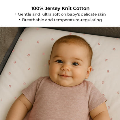 Ely’s & Co. Pack and Play Sheets, for Mini/Portable Crib, 2 Pack Fitted Playpen Play Yard Sheet Set Compatible with Graco Pack n Play, for Baby Girls, 100% Cotton, Pink Tulips and Stripes, 38”x24”x5”