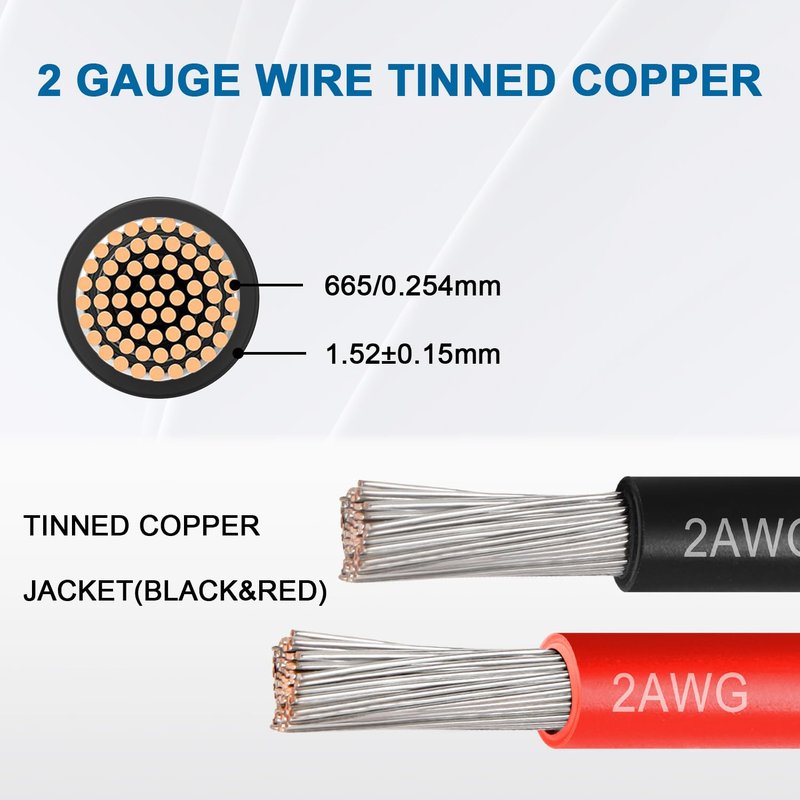 2 Gauge Marine Wire, 2 AWG Tinned Copper Electrical Wire, Boat Cable for Automotive, Solar, Car Audio, Trailer, Camper & Marine Wiring(2 AWG, 5FT Red + 5FT Black)