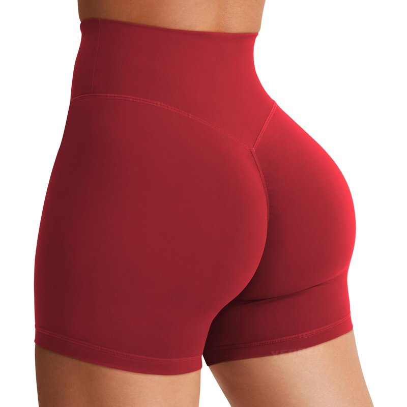 YEOREO Women's Biker Shorts 4.5" / 6" Workout Gym Shorts Craze High Waist Tummy Control Hidden Scrunch Running Yoga Jujube Red M