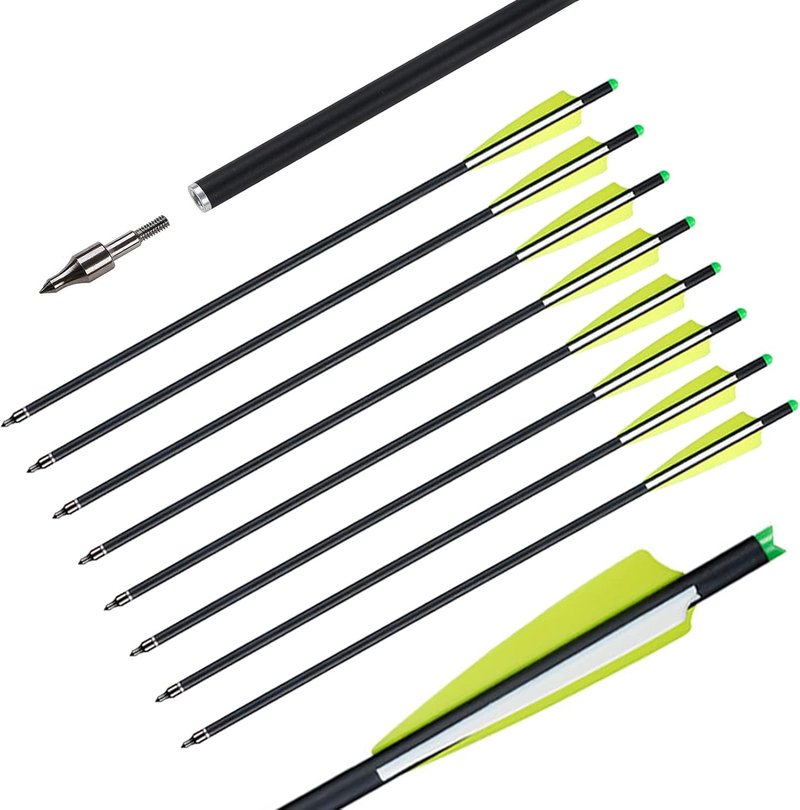 12-Pack Carbon Crossbow Bolts - 20 Inch Hunting Arrows with Removable Tips for Archery