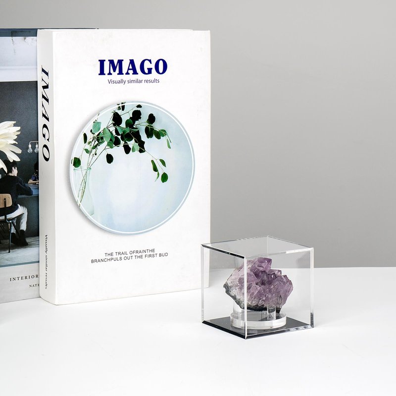 Kcgani Clear Acrylic Boxes for Collectibles Display, Removable Countertop Storage Box Cube Organizer Stand Riser, Dustproof Protection Showcase for Crystals Minerals Slab Fossil Coral, 3x3x3Inch