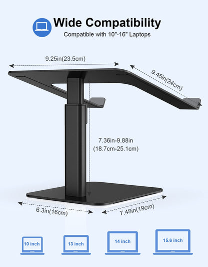 Babacom Laptop Stand for Desk, 8 Adjustable Height Aluminum Laptop Riser, Ergonomic Computer Stand Sit to Stands Desktop Book Stands Compatible with MacBook, Air, Pro and More 10"-16" Notebooks-Black