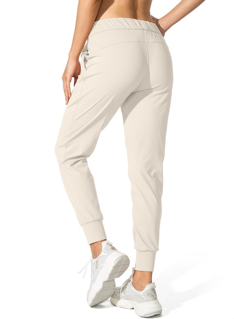 SANTINY Joggers for Women Lightweight Running Drawstring Sweatpants Workout Travel Yoga Athletic Womens Lounge Pants with Pockets(Beige_XS)