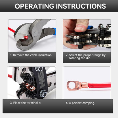 HKS Battery Cable Lug Crimping Tool 10-1 AWG, 60Pcs Copper Ring Terminals & 60Pcs 3:1 Heat Shrink Tubing, Heavy Duty Wire Crimper Set for Battery Cables