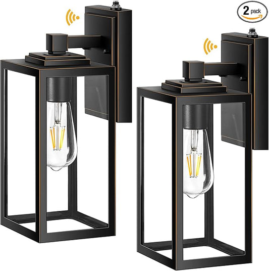 VIANIS Large 2 Pack Dusk to Dawn Outdoor Wall Lights, Black Gold Exterior House Lights Wall Mount Sconce, Modern Waterproof Front Porch Lanterns Light Fixture for Garage Coach, Outside Door Lights