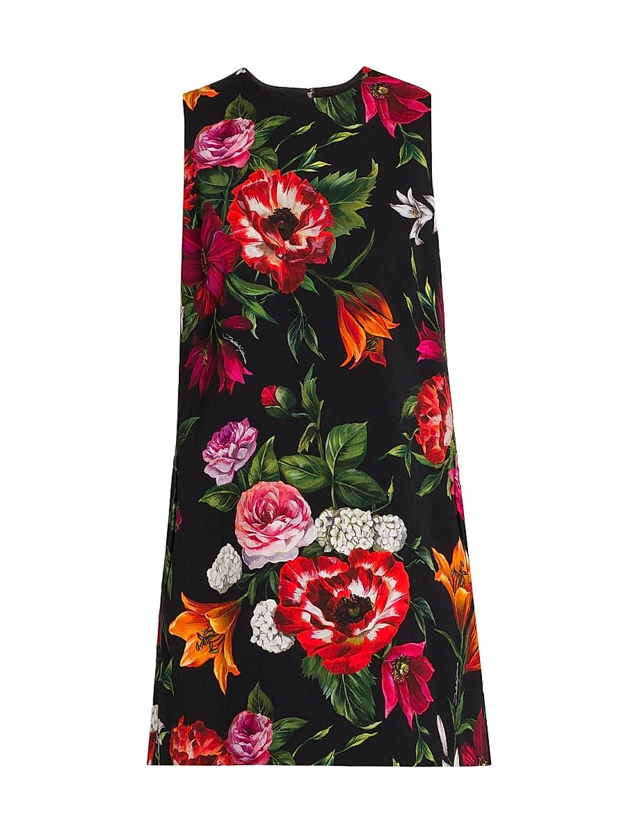 Dolce&Gabbana, Rafia Fiori Floral Minidress, 36 (0), Black Print Flower