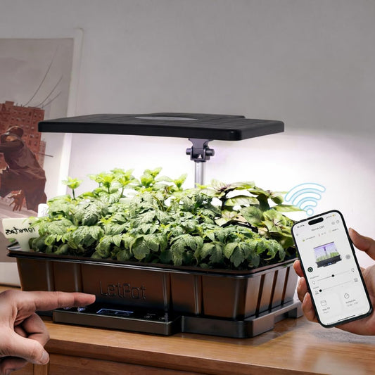 LetPot Smart Seed Starter with Humidity Dome, Germination Kit with Waterproof Seedling Mat, 24W Full Spectrum LED Grow Light, Smart Heating Base, EC Soil Sensor & App Control for Indoor Seed Starting