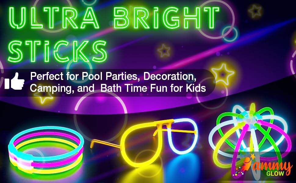 Ammy Glow-205 Pcs-Glow Sticks Bulk Party Pack -halloween party favors,Glow in The Dark Party Supplies - Eye Glasses, Glow Bracelets & Necklaces - Wedding Favors