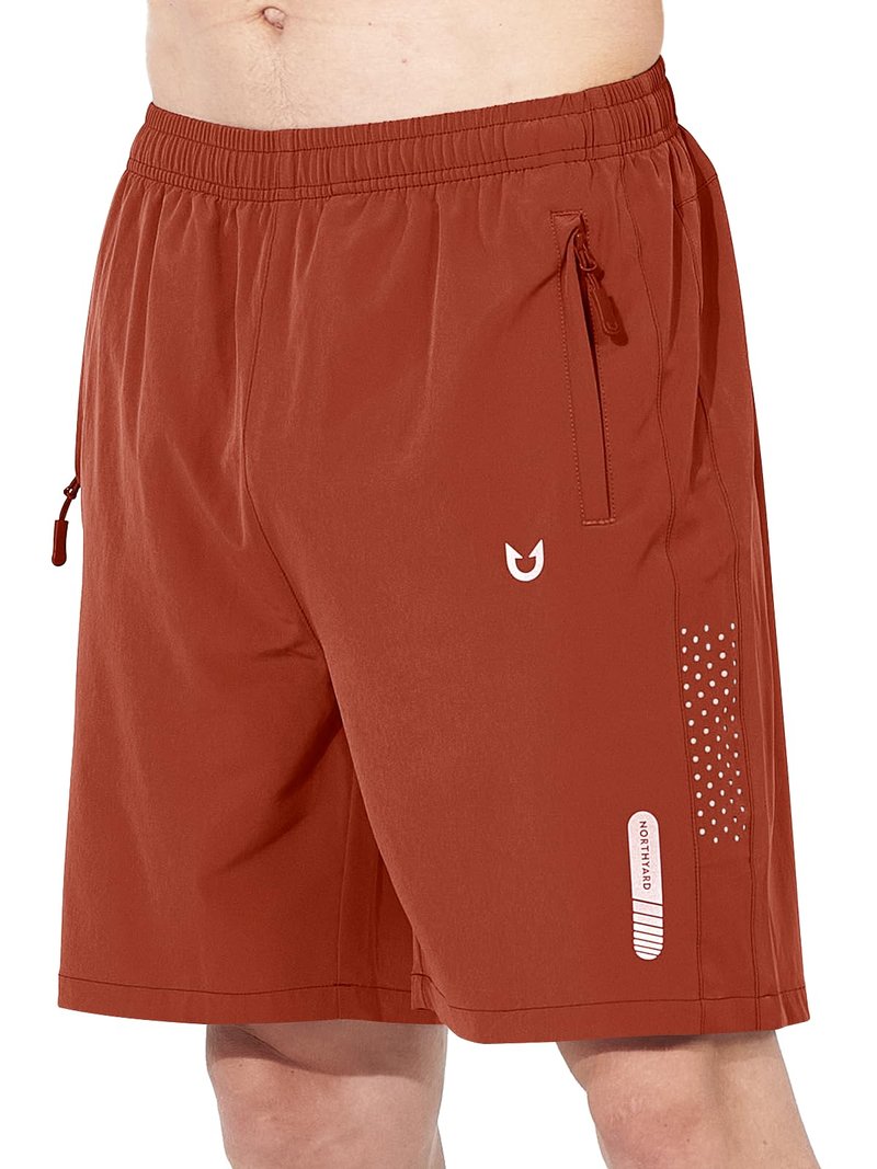NORTHYARD Men's Athletic Running Shorts Gym Workout 7"/9"/5" Quick Dry Lightweight Sports Basketball Tennis 3 Zipper Pockets REDCLAY M