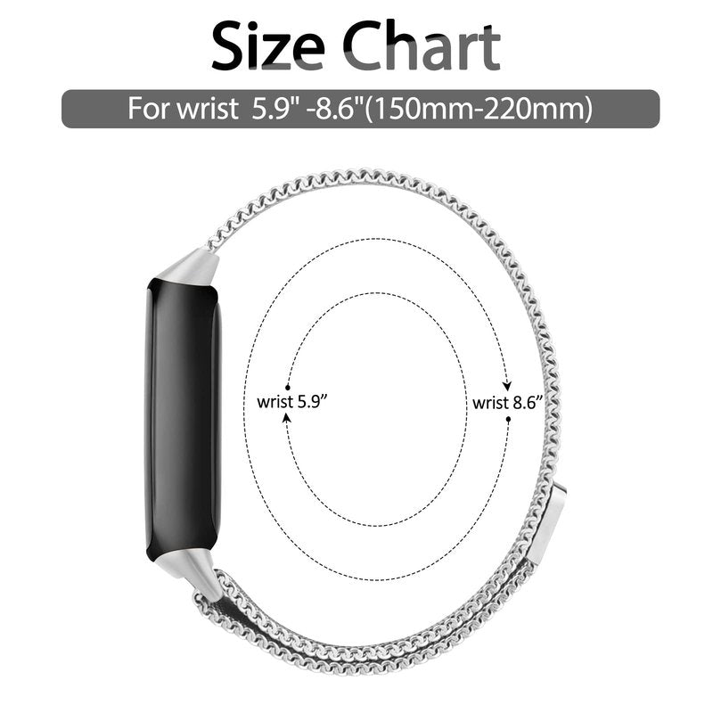 Vanjua for Fitbit Inspire 3 Bands Women Men, Stainless Steel Metal Mesh Loop Adjustable Magnetic Wristband Replacement Straps Compatible with Fitbit Inspire 3 Fitness Tracker (Silver)