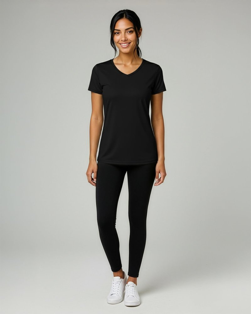 Real Essentials 5 Pack: Women's Dry-Fit Short Sleeve V Neck T Shirt Workout Fitness Yoga Top Tee, Set 5, L
