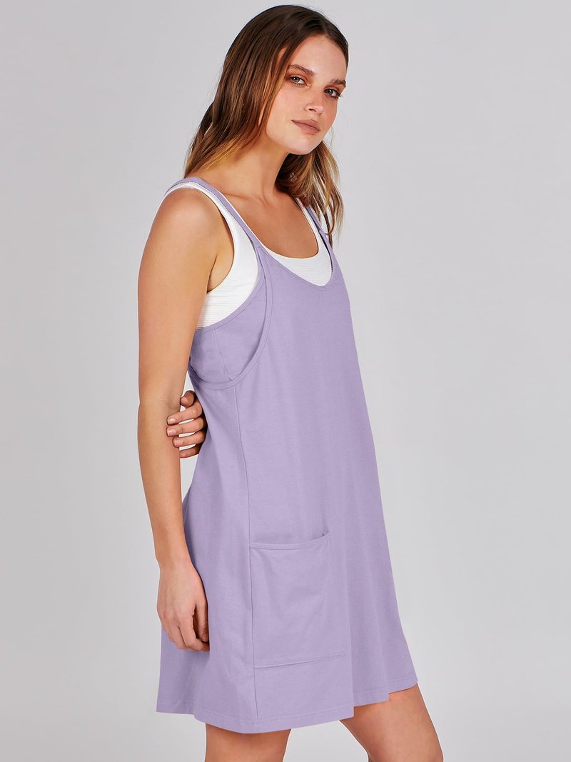 ANRABESS Women Athletic Dress Summer Tennis Workout Active Sports Mini Romper Dress Built in Shorts Travel Vacation Clothes Light Purple Medium