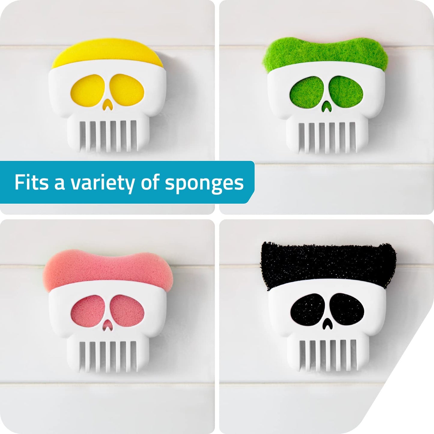 Peleg Design Brain Drain White Skull Sponge Holder for Kitchen, Bath, or Sink, Drains and Dries All Types of Sponges, 1 Sponge Included