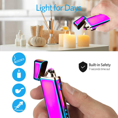 Electric Arc Windproof Plasma Lighter - USB Rechargeable, Upgraded Battery Indicator - Multichrome