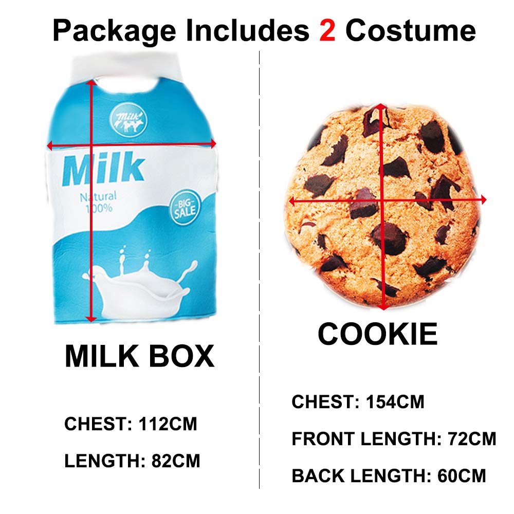 ReneeCho Couple Costume Halloween Food Cookies and Milk Carton Box Adult Men Women