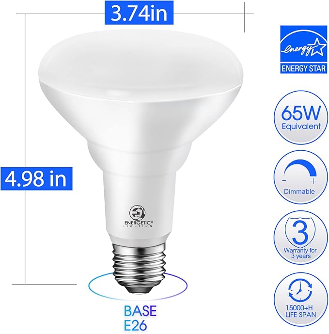 Energetic BR30 LED Flood Lights Indoor, Daylight 5000K, 65W Recessed Light Bulbs, Dimmable, 750lm, Energy Star & CRI 90, 6 Pack