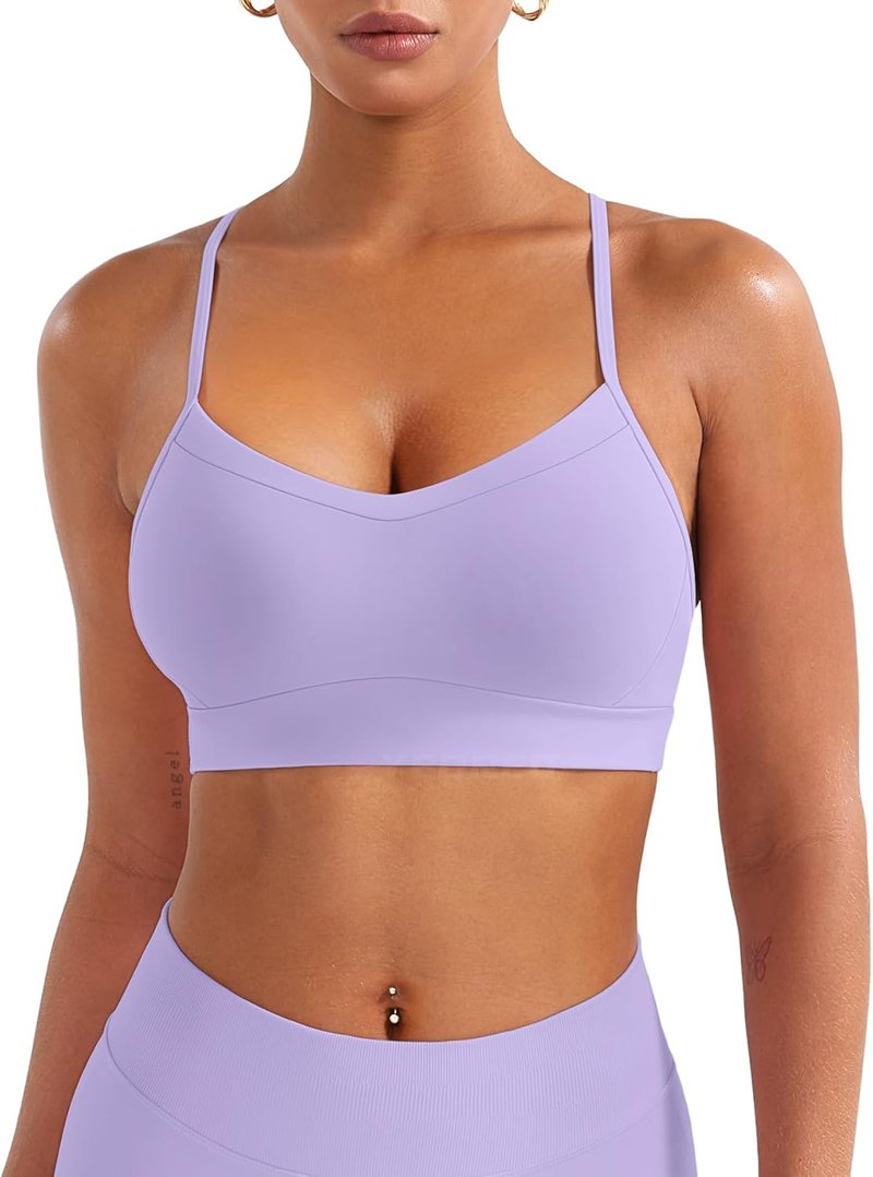 YEOREO Workout Y-Back Sports Bra for Women - Padded V-Neck Racerback Gym Top | Medium Impact