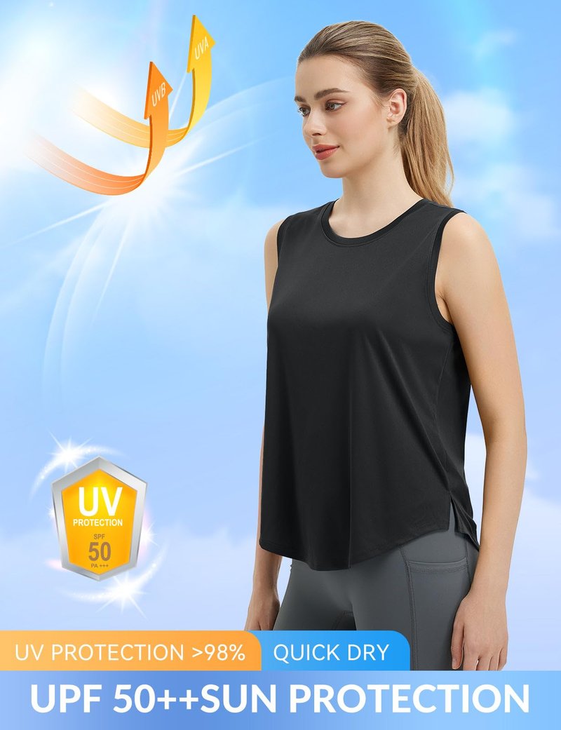 baleaf Women's Sleeveless Workout Tops Athletic Racerback Tank Top High Neck Yoga Running Shirts Loose Fit Gym Tennis Black XL