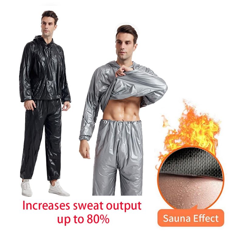 DawnBreak Sauna Sweat Suit for Women/Men with Hoodie Zipper Weight Loss Fitness Exercise Gym Workout Suit Top Pants Silver - M