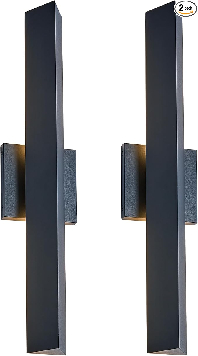Modern Outdoor Porch Light Patio Lamp in 20W 3000K Integrated LED with Aluminum Triangle & Frosted Glass, IP65 Waterproof Wall Sconce,2 Pack(Textured Black),Can Installed in Any Direction.