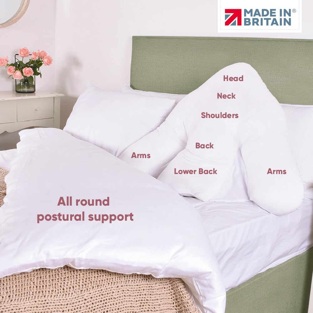 Lancashire Textiles Orthopaedic Batwing Shaped Neck & Back Support Pillow for Help with Cushioning and Sitting Complete with White Removable Pillowcase