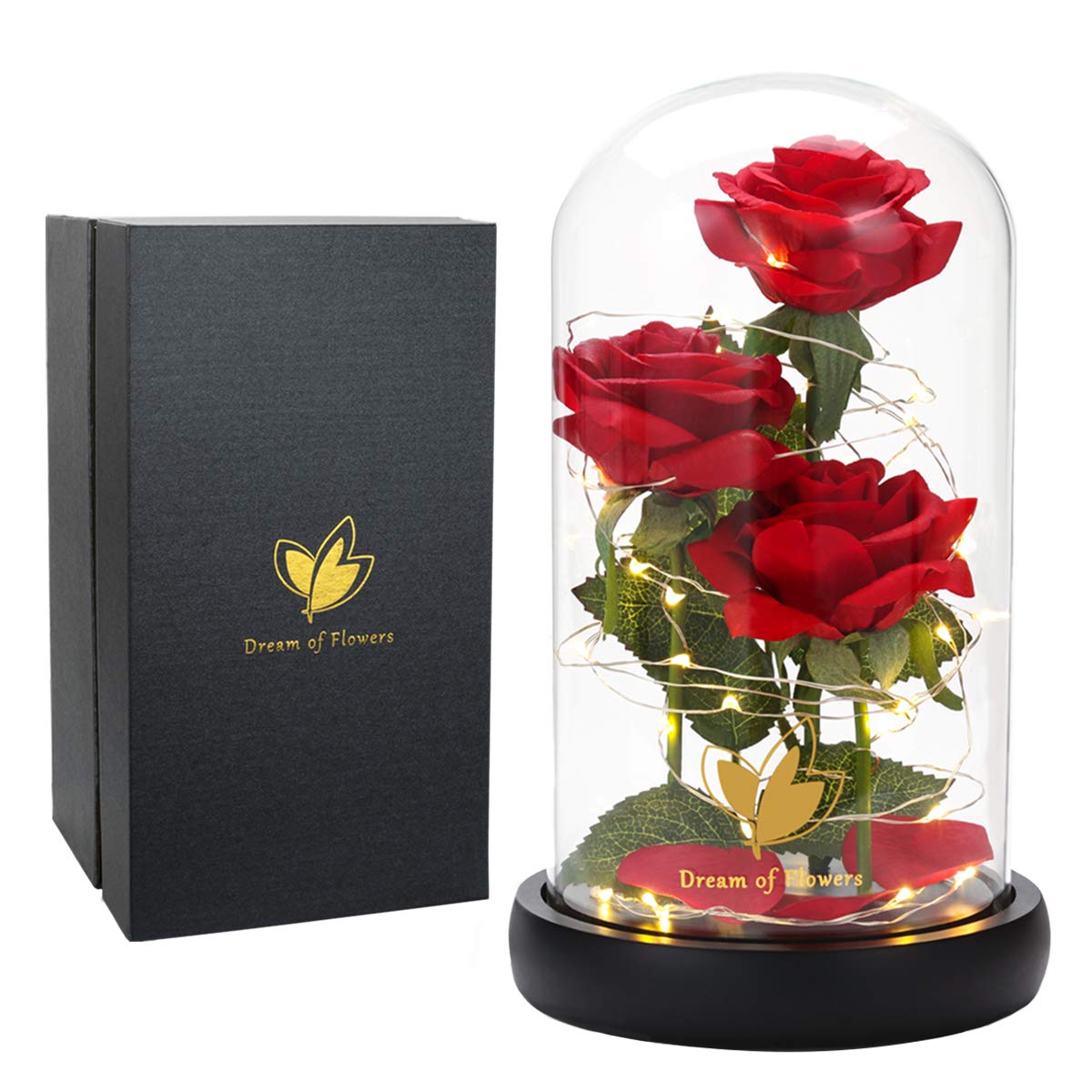 Valentines Day Gifts for Her,Beauty and The Beast Rose in Glass Dome,Anniversary Rose Gifts for Wife,Valentines Flowers Birthday Gifts for Women,Romantic Red Silk Rose Flower Gifts for Women