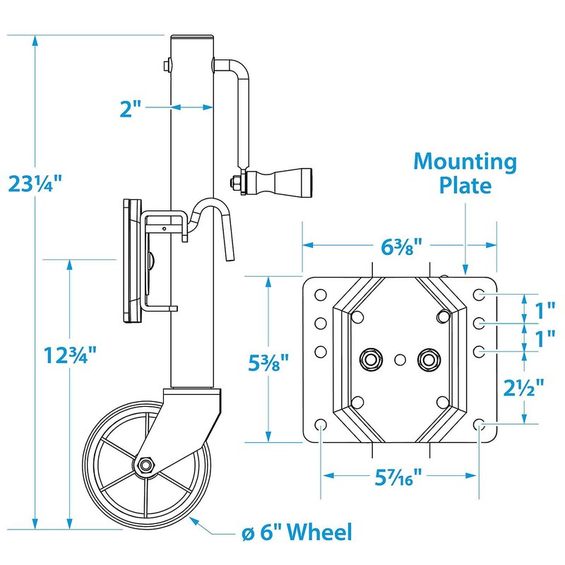 Seachoice Fold Up Trailer Jack, 22-7/8 In., Max Lift 1,000 Lbs.