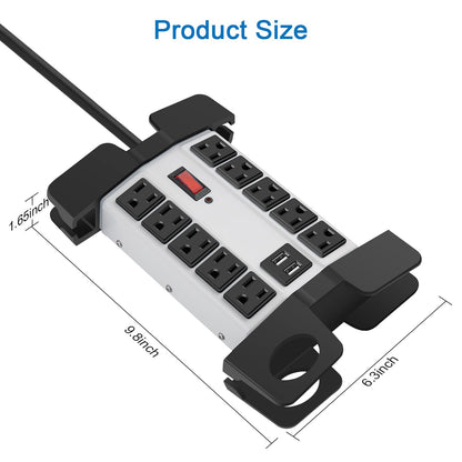 CCCEI Heavy Duty Power Strip with USB Ports, Garage 10 Outlets Surge Protector 2700 Joules, Industrial Workshop Metal 15Amp Multiple Outlets, 6 FT Extension Cord and Wide Spaced Grey.