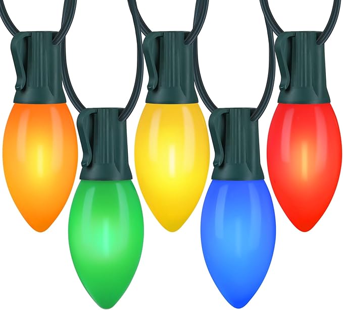C9 Christmas Lights Outdoor Multicolor, 100FT 100LED string Lights Waterproof Shatterproof, Extendable C9 Xmas Lights, Indoor Outdoor Christmas String Light for House Roof Patio Garden Tree Party