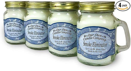 Smoke Eliminator Scented Mini Mason Jar Candle by Our Own Candle Company, 3.5 Ounce (4 Pack)