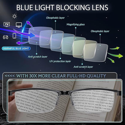 6 pack Executive Style Reading Glasses Men - Durable Readers with 99% Blue Light Blocking - Comfortable Fit with TR90 Frames