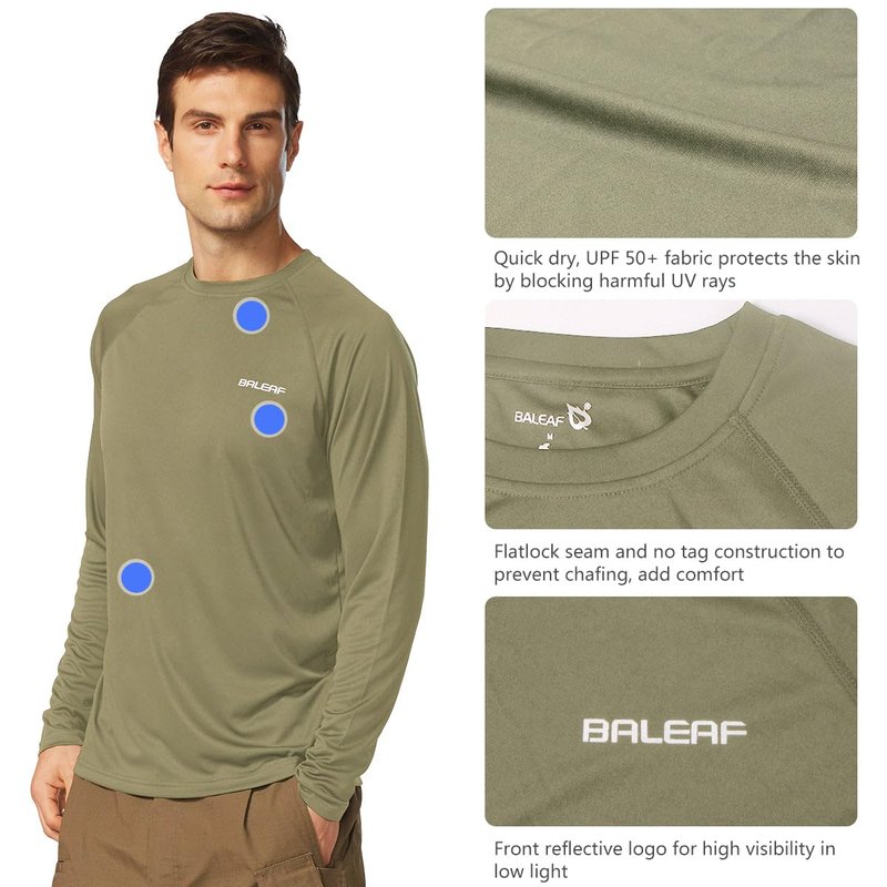 baleaf Mens UPF 50+ Sun Protection Shirts Long Sleeve Rash Guard, Quick Dry 4-Way Stretch for Fishing Swimming Surfing 01-Slate Green 2XL